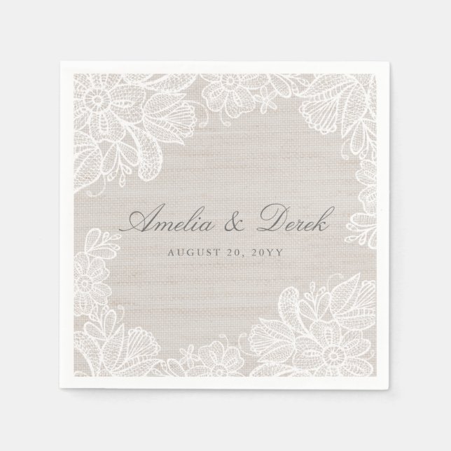 Burlap und Lace Wedding Serviette (Vorderseite)