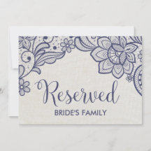 Burlap- und Navy Lace-Hochzeit vorbehalten Zeichen