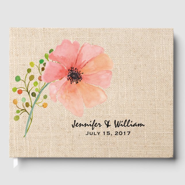Burlap und Poppy Wedding Gästebuch (Vorderseite)