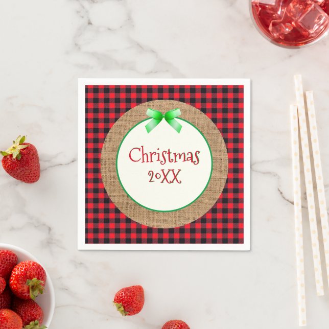 Burlap und Red Buffalo Karierte Weihnachten Serviette (Beispiel)
