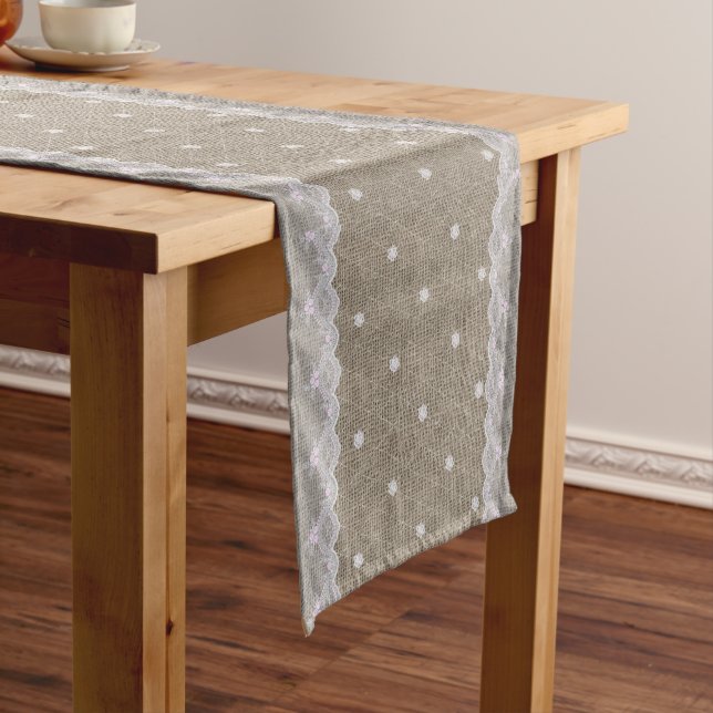 Burlap und White Lace Eleganter Tischläufer (Beispiel)