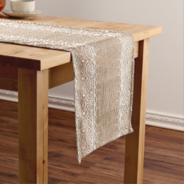 Burlap und White Lace Print Long Table Runner Großer Tischläufer