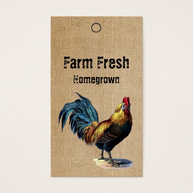 Burlap Vintag Rooster-Preisschilder (Vorderseite)