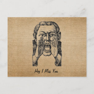 Burlap Vintag Screening Mann ich vermisse Sie Post Postkarte