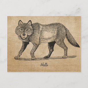 Burlap Vintag Wolf Postkarte