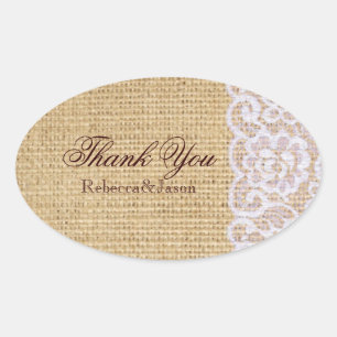 Burlap weißen Spitzen Land rustikale Hochzeit dank Ovaler Aufkleber