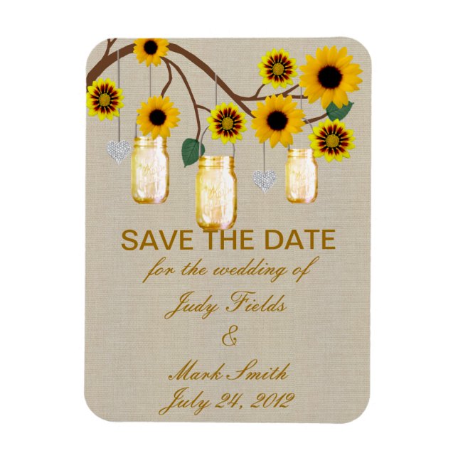 Burlap Yellow Mason Jars retten das Date Magnet (Vertikal)