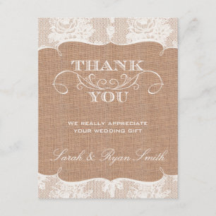 Burlarp Print & Lace Mariage Merci Cartes