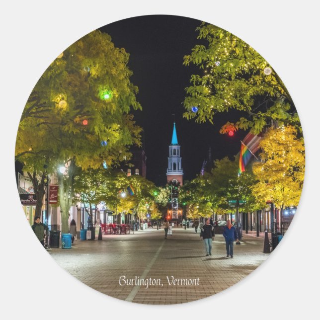Burlington, Stadtbild Vermont, Runder Aufkleber (Vorderseite)
