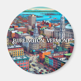 Burlington, Vermont Comic Book Style Art Magnet