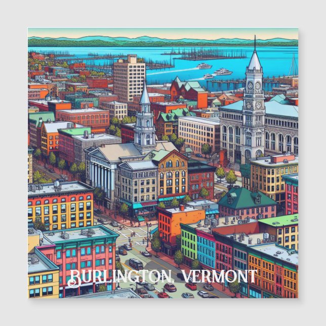 Burlington, Vermont Comic Book Style Art Magnetkarte (Vorderseite)