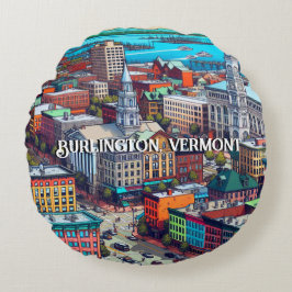 Burlington, Vermont Comic Book Style Art Rundes Kissen