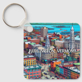 Burlington, Vermont Comic Book Style Art Schlüsselanhänger