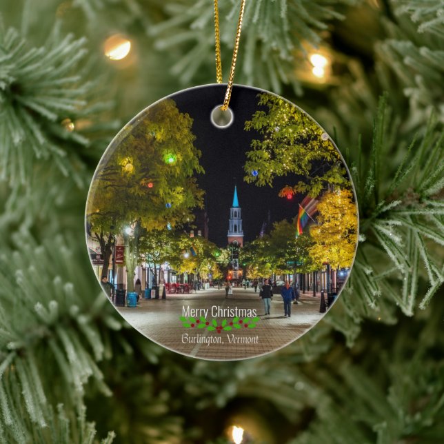 Burlington, Vermont Weihnachtsgrüße. Keramik Ornament (Baum)