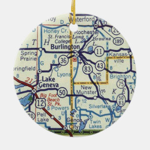 Burlington WI Vintag Map Keramik Ornament