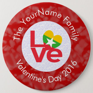 Burma Myanmar-Flagge Herz LIEBE Rot Personalisiert Button