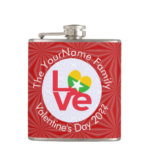 Burma Myanmar Rote LOVE-Flagge Personalisiert  Flachmann