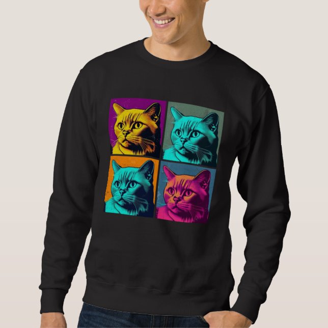 Burmese Cat Pop Illustration Colorful Animal Men   Sweatshirt (Vorderseite)