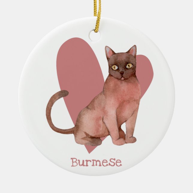 Burmese Cat Watercolor Kitty Pink Herz Keramik Ornament (Vorne)