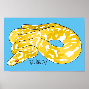 Burmese python snake cartoon illustration poster