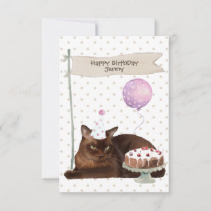 Burmesische Katze Geburtstagsfeier Partyhut Torte Karte