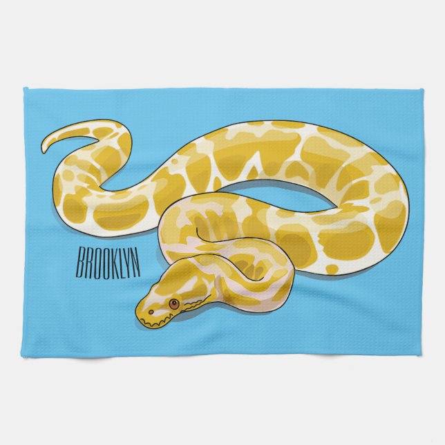 burmesische Python-Schlangen-Cartoon-Illustration Geschirrtuch (Horizontal)