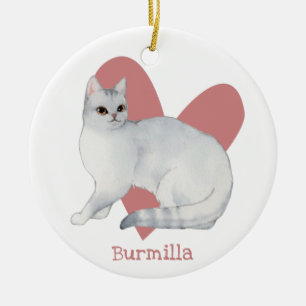Burmilla Cat Watercolor Kitty Pink Herz Keramik Ornament