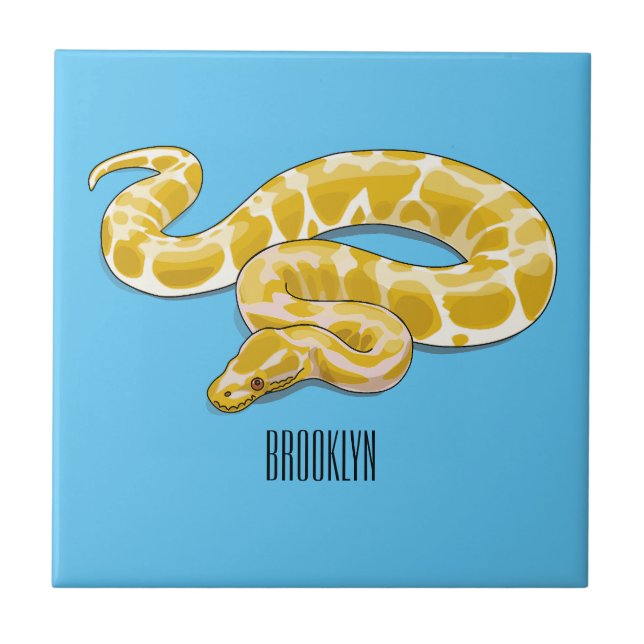Burmische Python Schlange Cartoon Abbildung Fliese (Vorderseite)