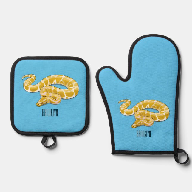 Burmische Python Schlange Cartoon Abbildung Ofenhandschuh & Topflappen-Set (Vorderseite)