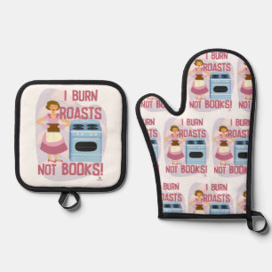 Burn Roasts Not Books Sassy Hausfrau Autor Ofenhandschuh & Topflappen-Set