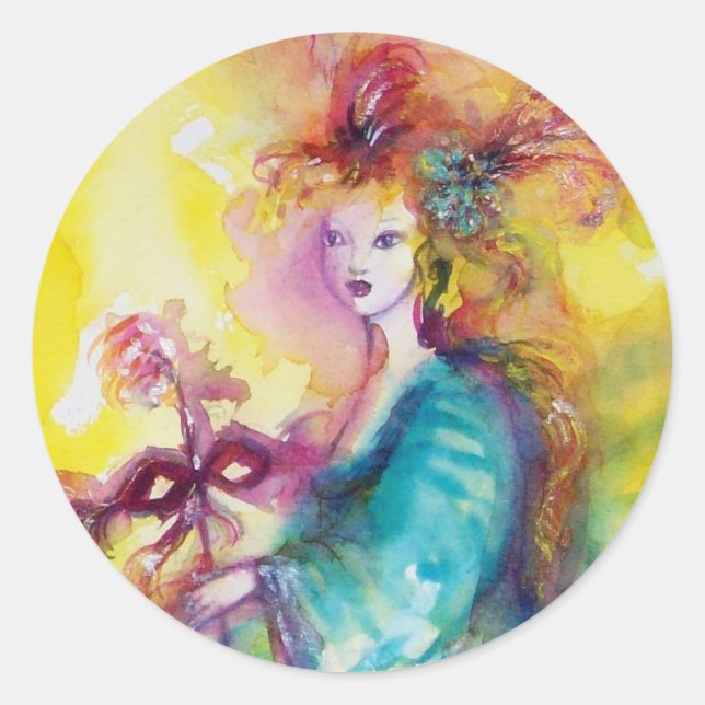 BURNEN DES CARNIVAL / Venezianische Maskentanz Runder Aufkleber (Vorderseite)