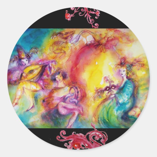 BURNEN DES CARNIVAL / Venezianische Maskentanz Runder Aufkleber (Vorderseite)