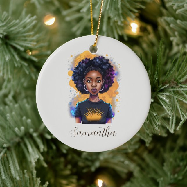 Burning Afro Woman Keramik Ornament (Baum)