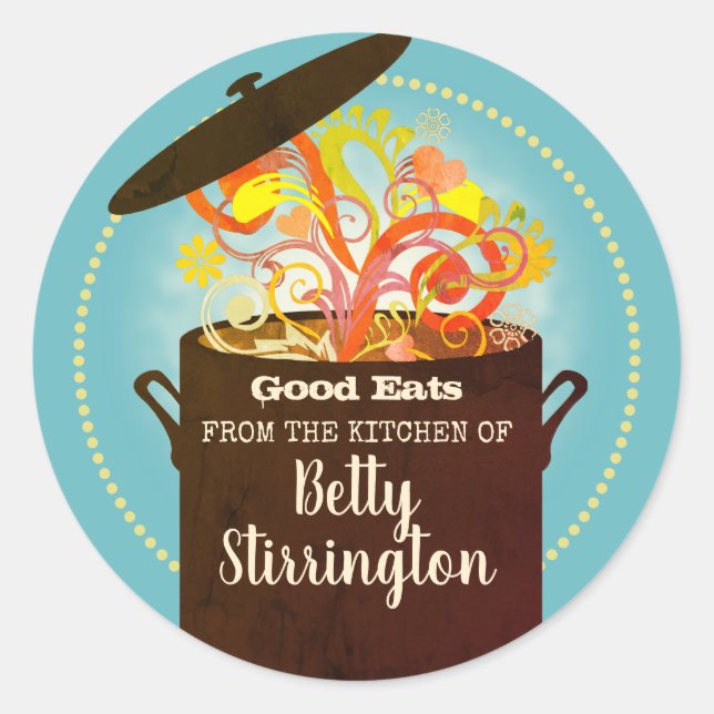 Burning aromas kochen Suppe Eintopf Runder Aufkleber (Vorderseite)