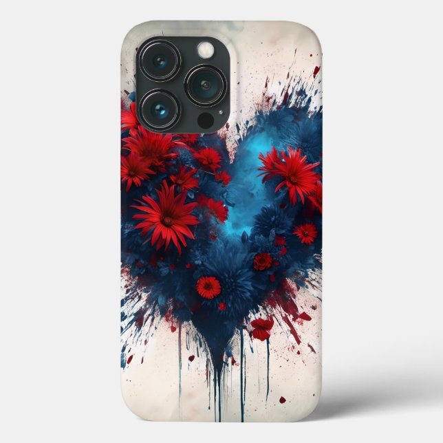 Burning Blue Heart mit Roten Blume Case-Mate iPhone Hülle (Rückseite)