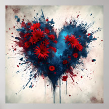 Burning Blue Heart mit Roten Blume
