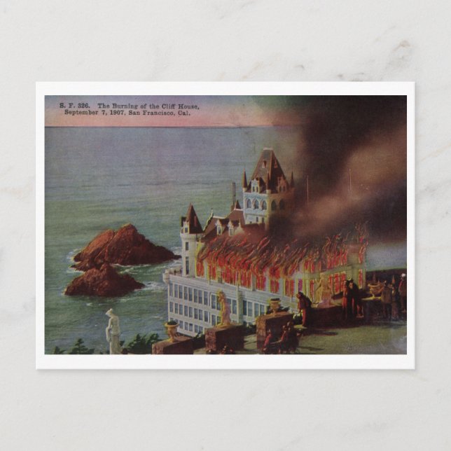 Burning Cliff House, San Francisco 1907 Vintag Postkarte (Vorderseite)