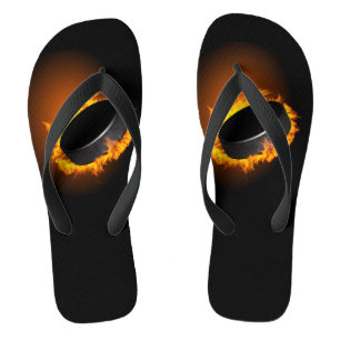 Burning Hockey Puck Flip Flops