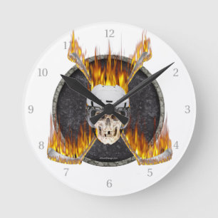 Burning Hockey Sticks Round Clock Runde Wanduhr