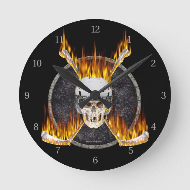 Burning Hockey Sticks Round Clock Runde Wanduhr (Vorderseite)