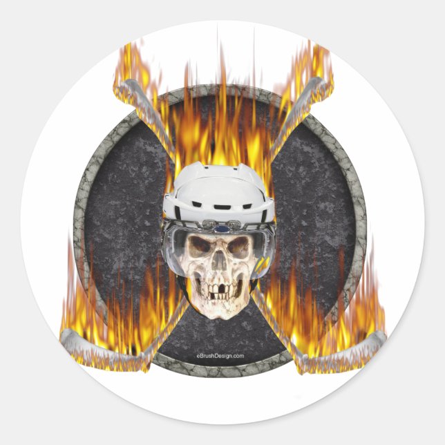 Burning Hockey Sticks Runder Aufkleber (Vorderseite)