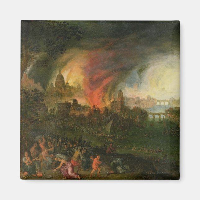 Burning of Troy (Öl auf Kupfer) Magnet (Vorne)