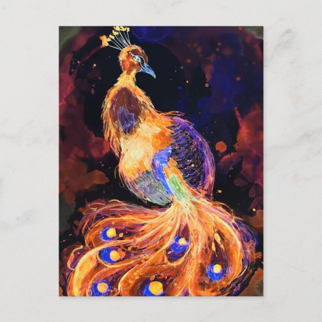 Burning Phoenix Peacock Postkarte (Vorderseite)