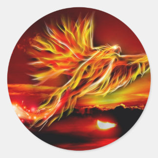 Burning Red Flying Phoenix Garden of Tarot Runder Aufkleber