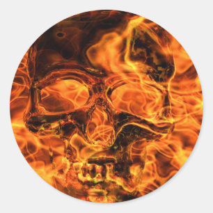 Burning skull runder aufkleber