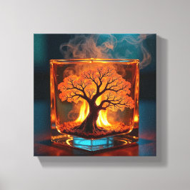 Burning Tree Inside Glass Whiskey Cube Art Leinwanddruck
