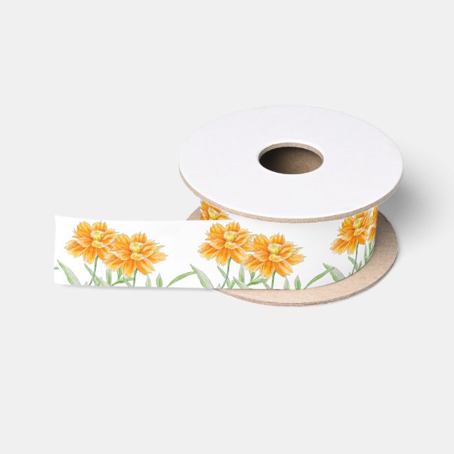 Burnorange Wildblume Aquarellfarbband Satinband (Spule)