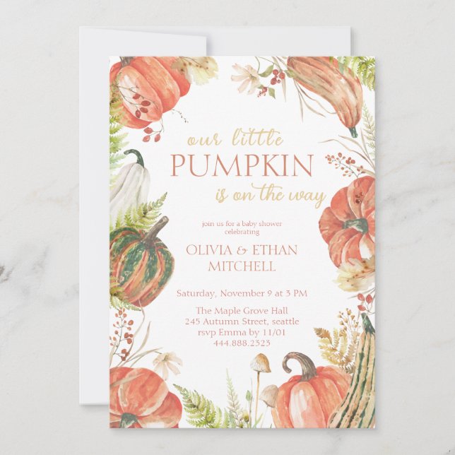 Burnt Autumn Pumpkin Fall Floral Baby Dusche Einladung (Vorderseite)