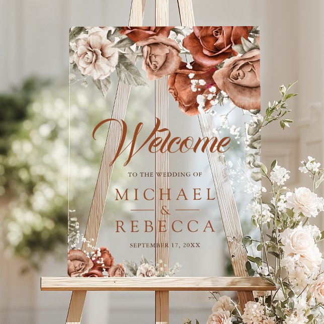 Burnt Boho Terracotta Floral Wedding Welcome Acrylschild (Von Creator hochgeladen)