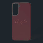 Burnt Burgundy mit Name oder Monogramm-Set Samsung Galaxy Hülle<br><div class="desc">Dieses Handy-Gehäuse enthält einen blass-Namen,  ein Monogramm-Set oder Initialen in einem blumigen,  mit einem Skript versehenen Schriftart auf einem verbrannten bordeauxfarbenen Hintergrund.</div>
